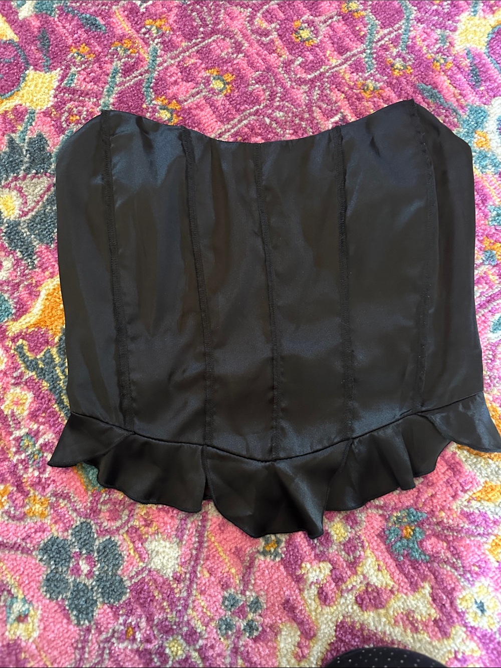 Intimately FREE PEOPLE black satin ruffle bustier corset top S NWT